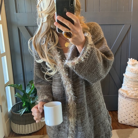 Shop Fig Sweaters - Handknit Cozy Fringe Hem Blanket Cardigan Sweater